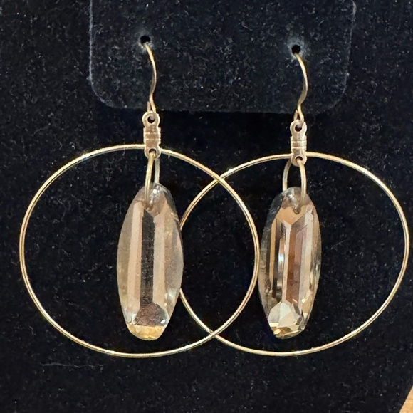 Round Crystal Hoop Gold Earrings - Picture 3 of 6